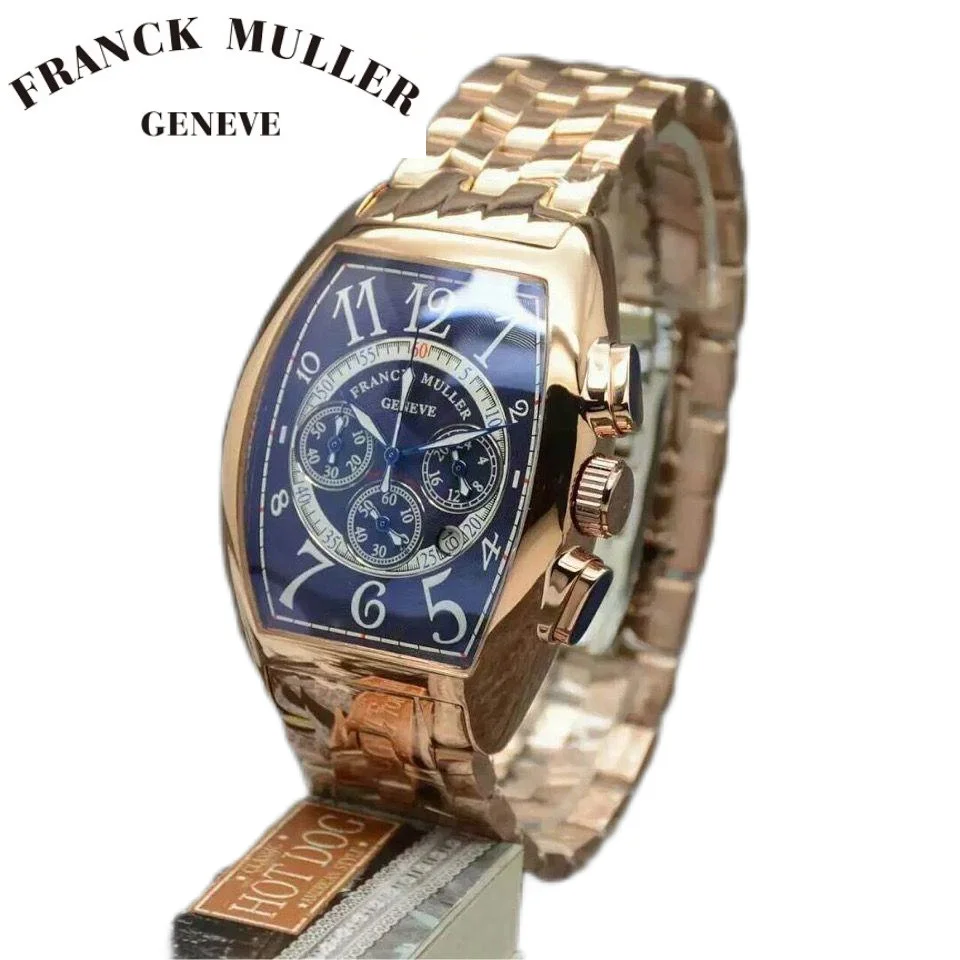 

FRANCK MULLER Watch Men Tonneau Automatic Mechanical Watch Steel Strip Gold Waterproof Male Clock Mens Watches Top Brand Luxury