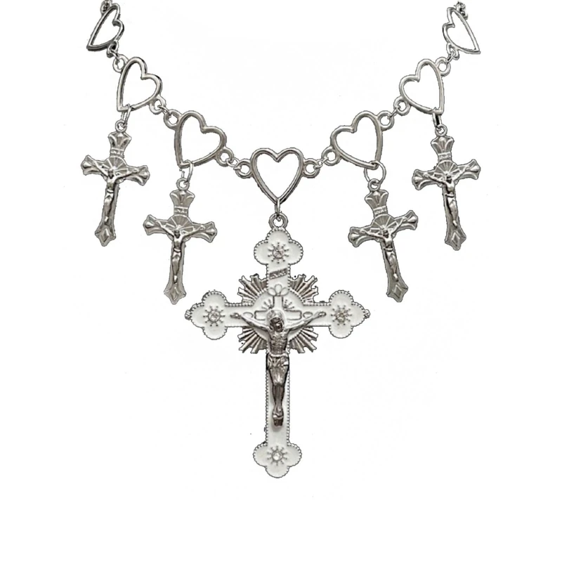 

Hollow Heart Necklaces Hip Hop Punk Lovers Jewelry at Wedding Crucifix Pendant Clavicle Chain Party Ornament Gifts