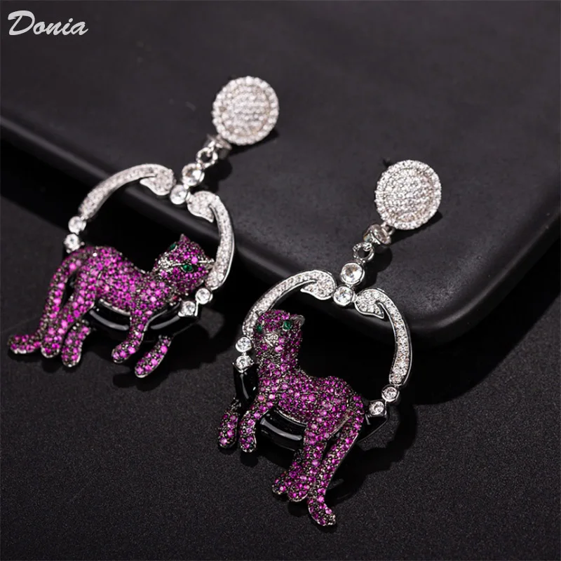 Donia Jewelry European and American Fashion Titanium Steel Micro-Inlaid AAA Zircon Leopard Silver Needle Luxury Earrings