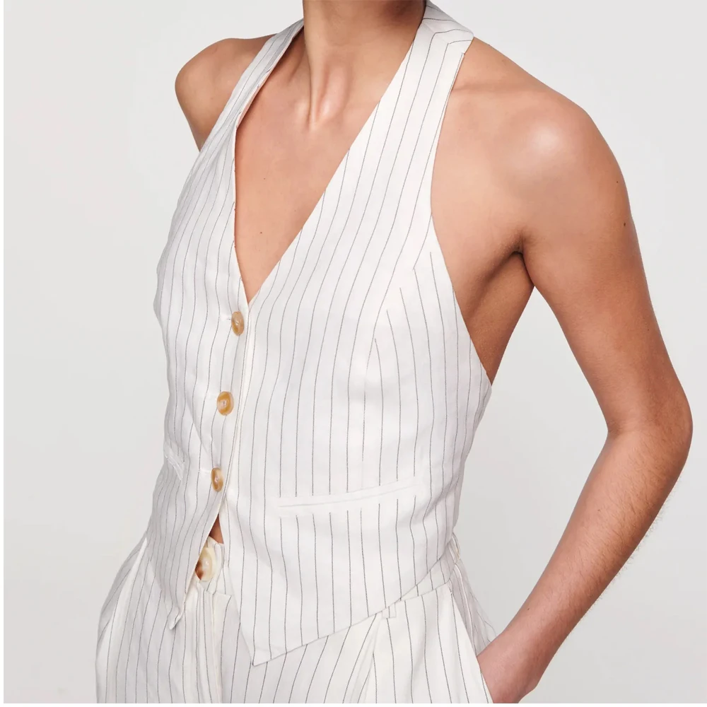 V-neck Vests for Women Halter Slim Stripe Single Breasted Business Sleeveless Jacket Clothes Coats Jackets Women's Clothing