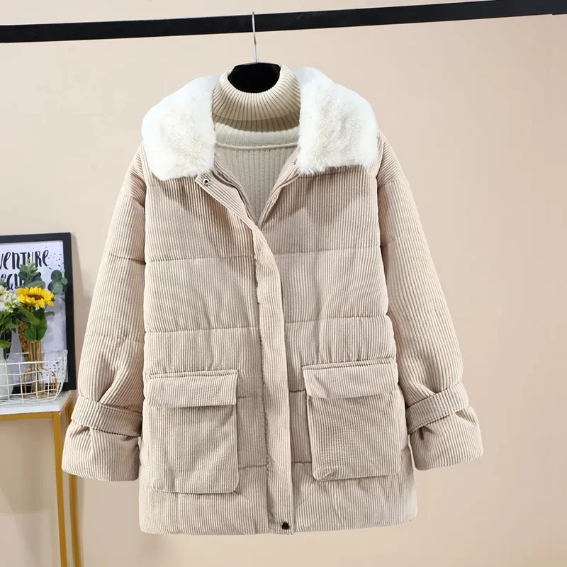 

Corduroy Cotton-Padded Jacket Women Parkas 2024 Autumn Winter new Outwear Korean Loose Padded Warm Cotton Padded Coat Ladies Top
