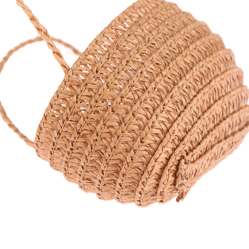 1/12 Dollhouse Woven Bread Basket Shopping Basket Straw Handbags Dollhouse Weaving Beach Bag For Dolls Miniature Decoration
