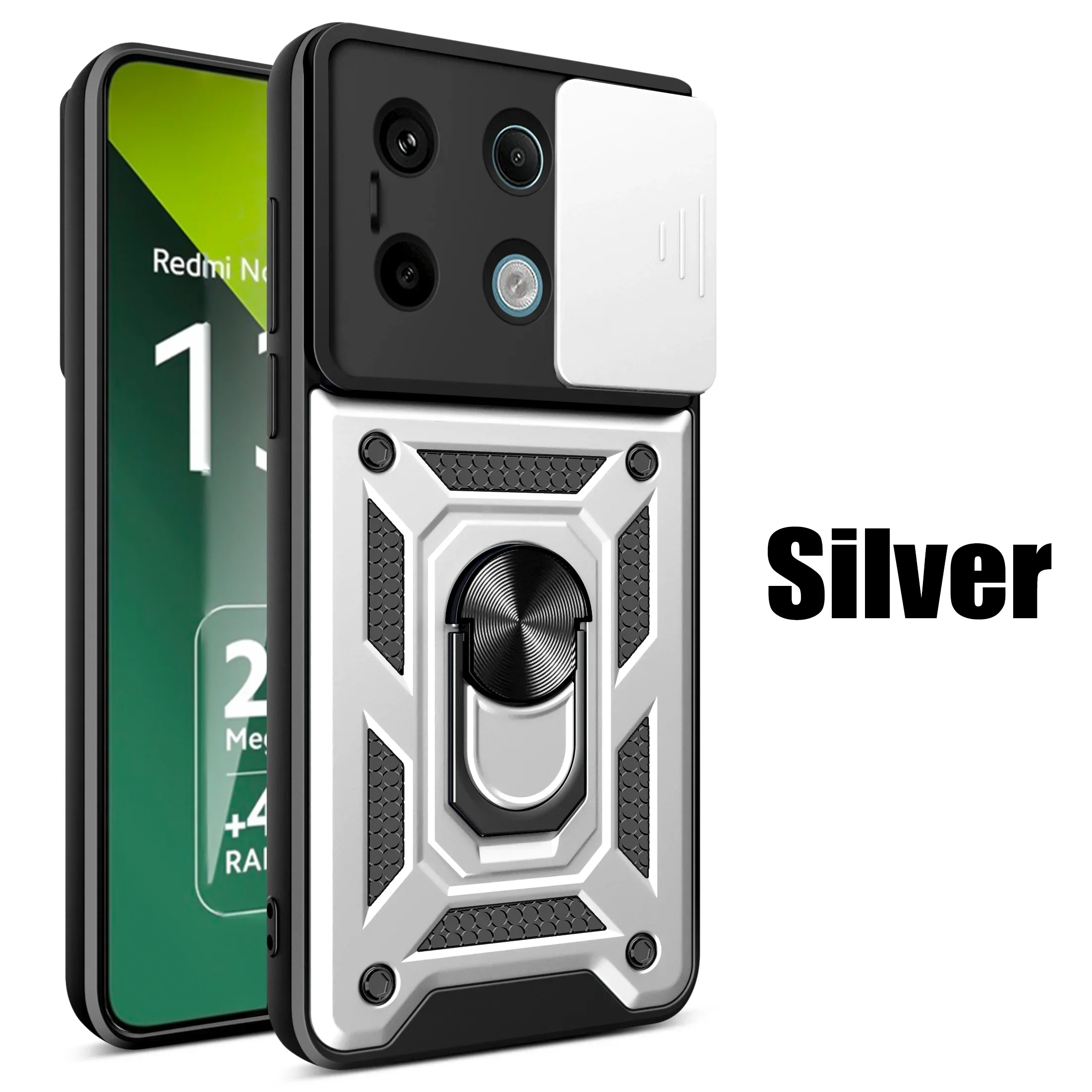 Slide Camera Armor Magnetic Case with Ring Holder - Durable Phone Cover