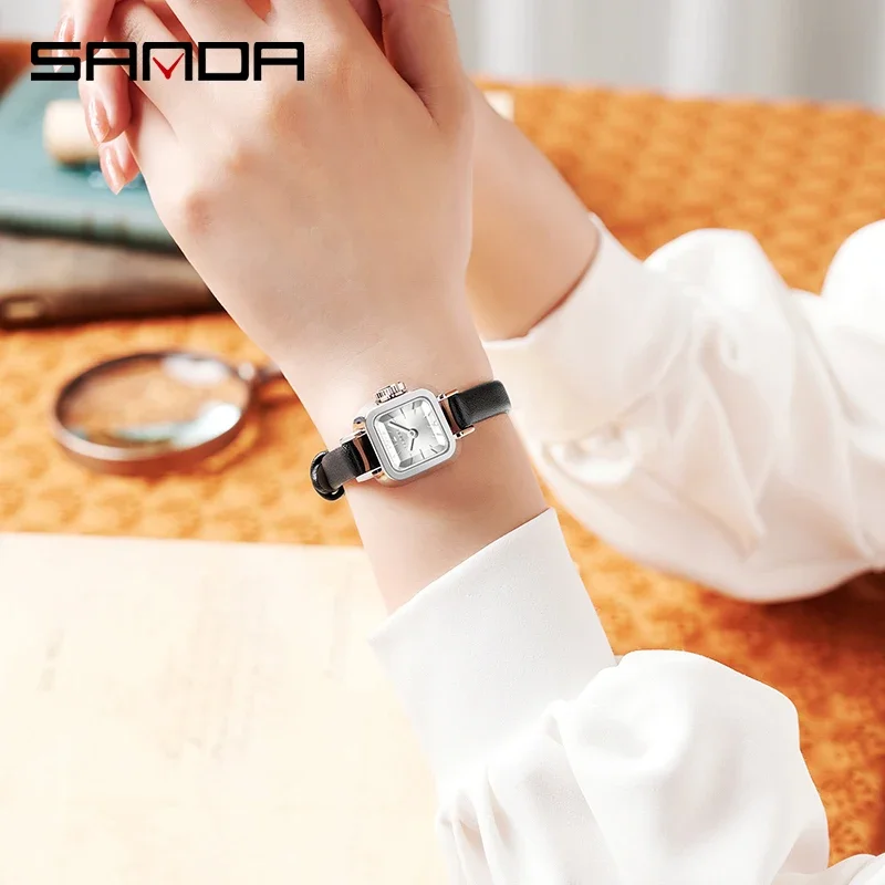 SANDA 2023 New Casual Fashion Quartz Women Watch Stainless Steel Mesh Strap Women Watch Slim Dial Design Waterproof Reloj Mujer