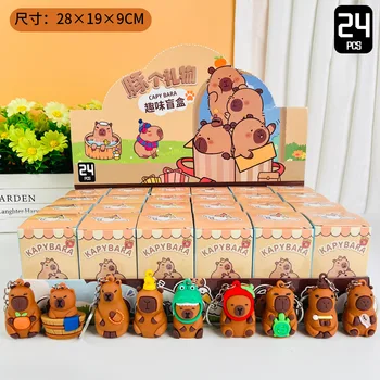 In Stock 24pcs Capybara Blind Box Keychain Cute Snot Bear Figure Mystery Box Doll Pendant Wholesale Bag Backpack Decorations