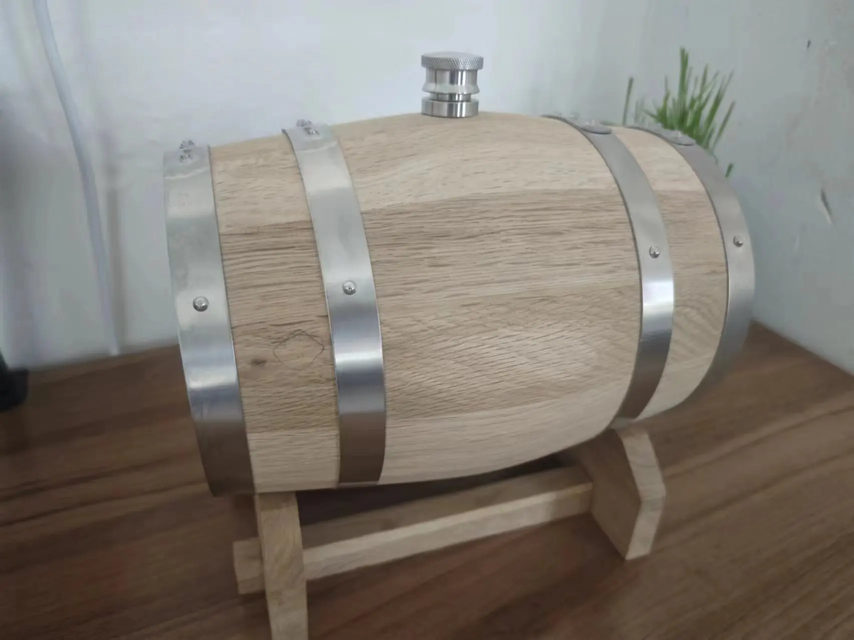 3L Double-sided Glass Wood Oak Barrel Red Wine Barrel Tank Wine Barbecue Draft Beer Storage Wooden