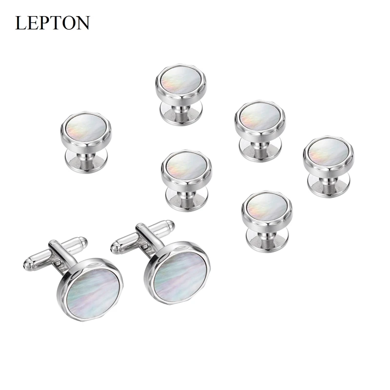 

Low-key Luxury Mother of Pearl Cufflinks tuxedo studs Sets Lepton Colored Shell Cufflink Collar Studs Cuff links For Men Gift