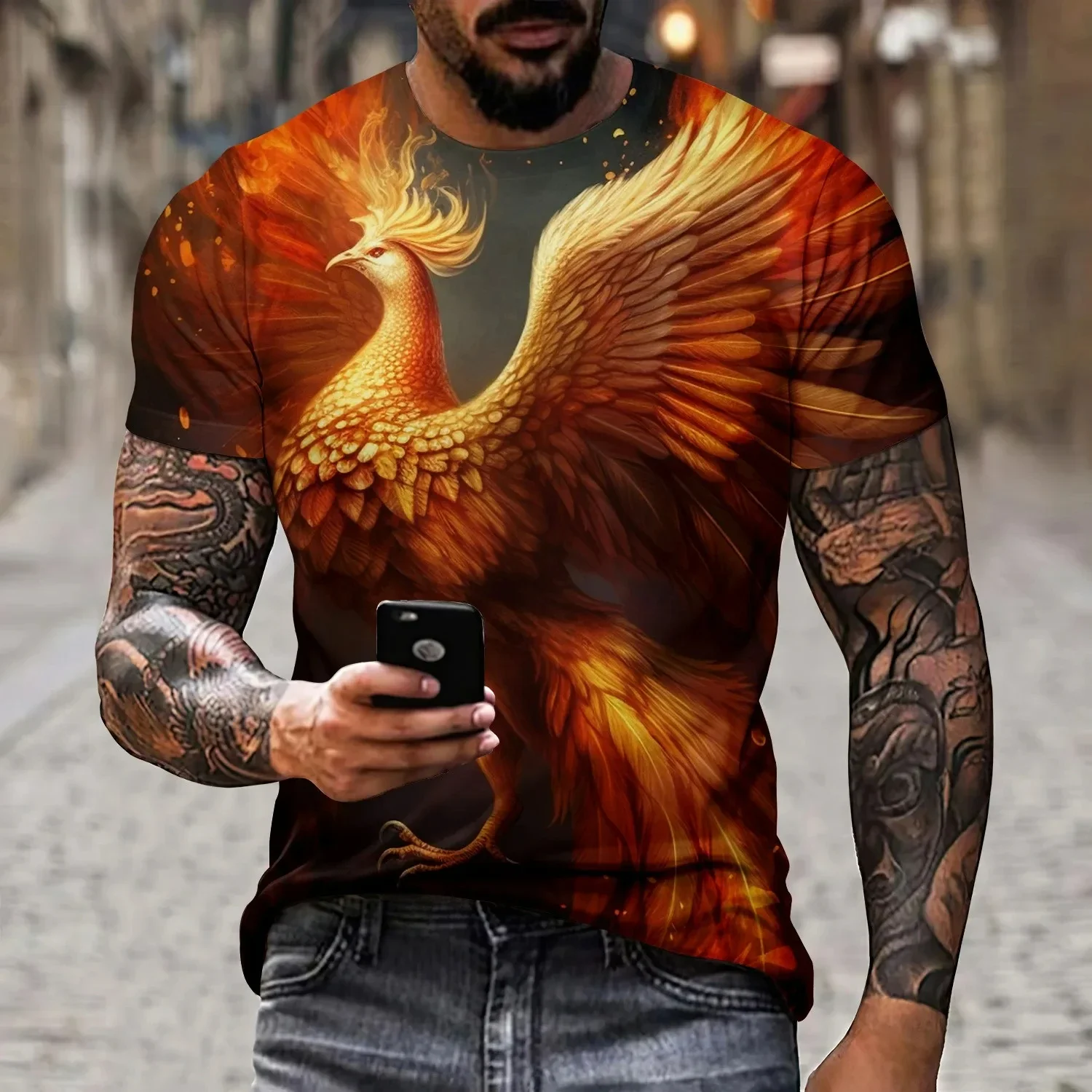 Men's Phoenix 3D printed T-shirt polyester short-sleeved shirt soft breathable comfortable and cool street travel summer novelty 3