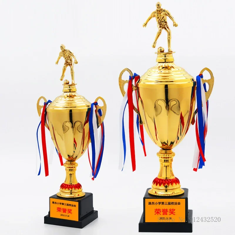 Customizable Trophies Champions, Commercial Covered Metal Trophy, Football Medal, Annual Meeting Souvenir Cup, Plastic base, 1Pc