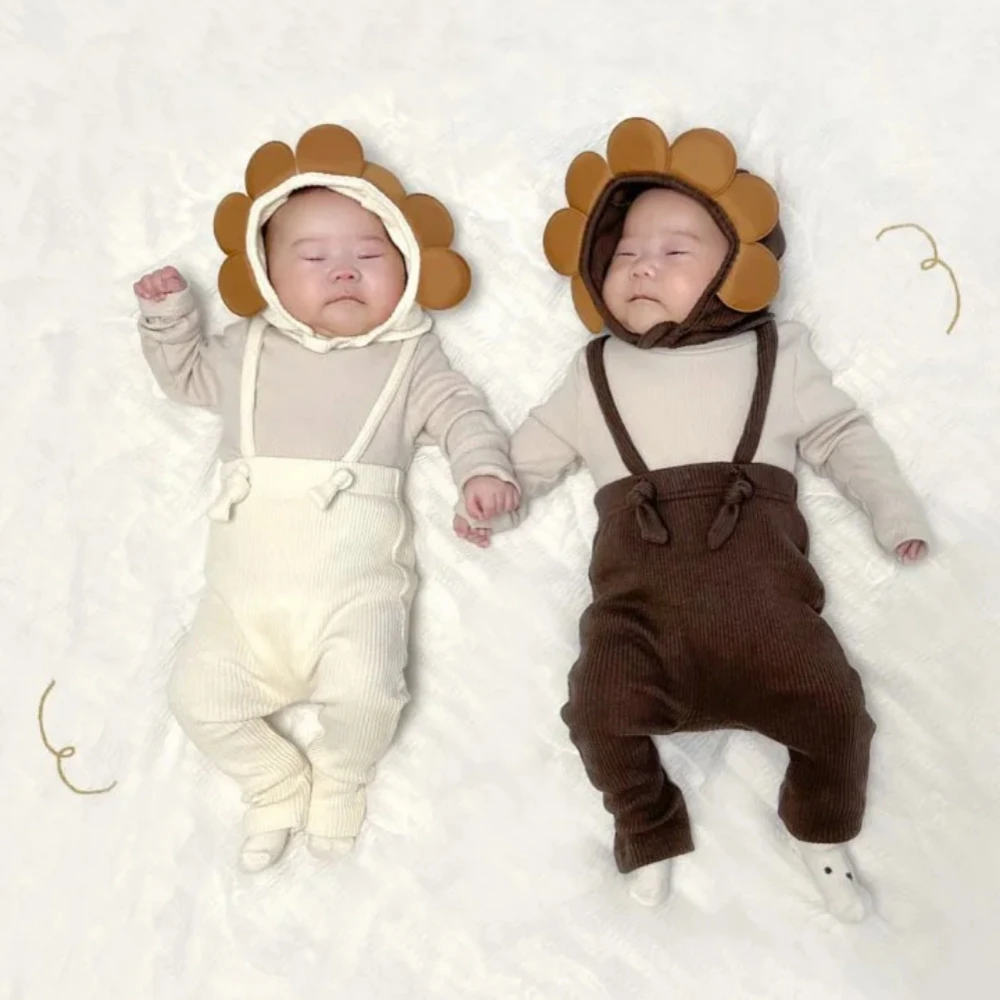 2025 Cute Newborn Baby Boy Girl Pants Infant Suspender Stripe Elastic Pant Matching Hat Long Sleeve T-shirt Toddler Casual Sets