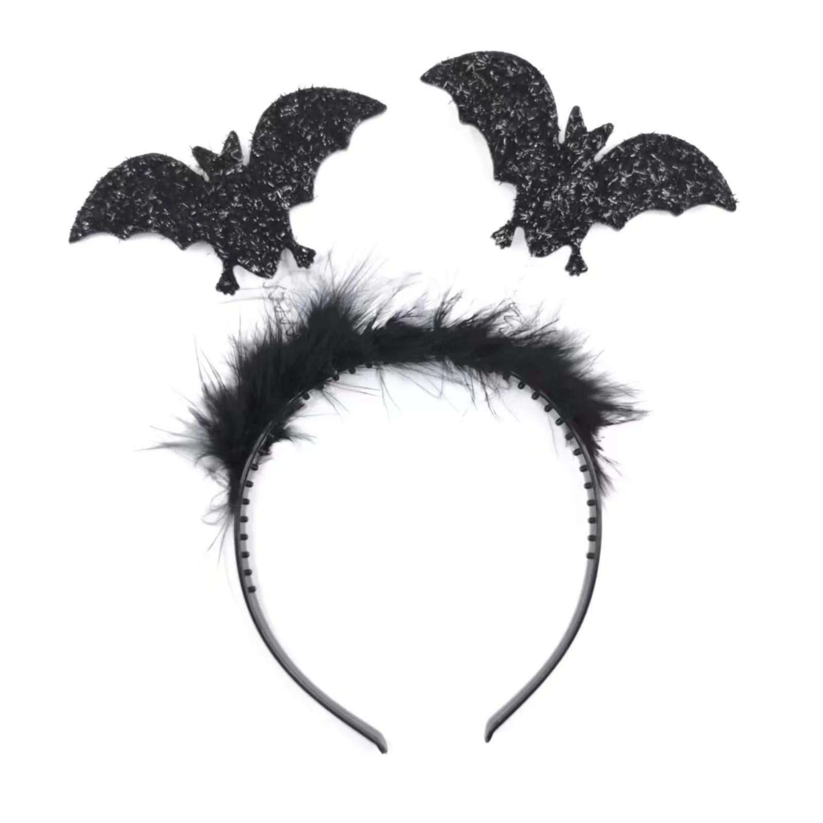 2 Halloween-Stirnbänder und Zauberstäbe: Glitzernde Spinnenfledermaus-Haarreifen mit Federdekor für Kostümparty, Cosplay-Geschenk – Detail 6