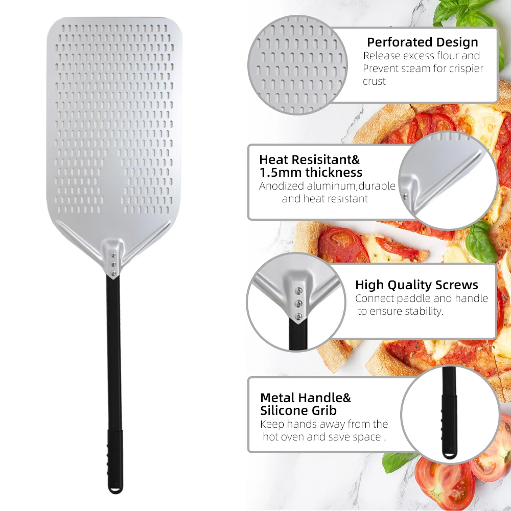 Pizza Perforated Shovel Paddle - ShortLong Handle Baking Tool for Oven