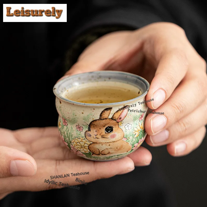 Caramel Glaze Flower-picking Rabbit Gourd Travel Tea Set Kit Retro 1 Pot 2 Cups Tea Maker Organizer Portable Camping Tote Bag