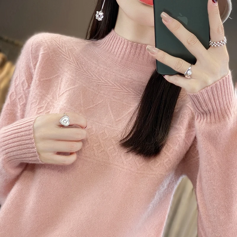 

Autumn And Winte New 100% Cashmere Sweater Women's Turtleneck Pullover Fashionable Sweater Loose Cashmere Solid Color Sweater