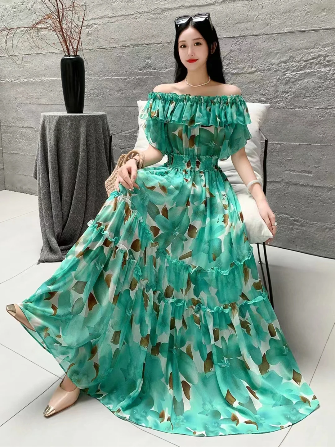 Allegra K Vestido De Manga Corta Para Mujer Con Estampado Floral Y
