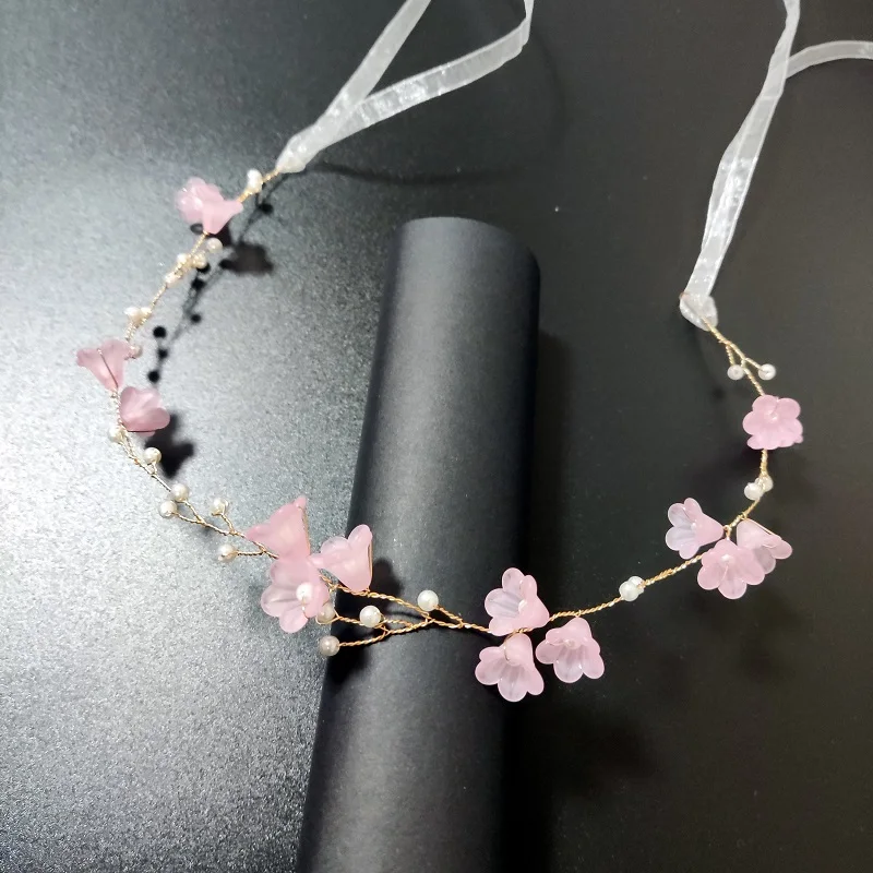 Pfirsich Schmetterling Perle Blume Haar Rebe Band Stirnband Tiara Für Frauen Braut Mädchen Hochzeit Braut Haar Zubehör Schmuck Rebe – Detail 29
