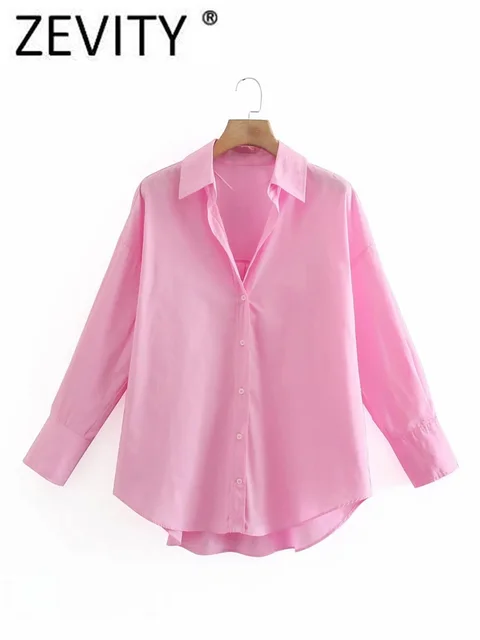 Zevity New Women Simply Candy COlor Single Breasted Poplin Shirts Office Lady Long Sleeve Blouse Roupas Chic Chemise Tops LS9114 1