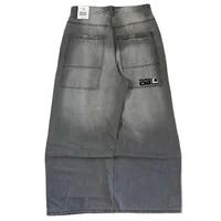 Vintage Popular New American Washed Grey Letter Embroidered Baggy Jeans Y2K Harajuku Hip Hop High Waist Wide Pants Streetwear 1