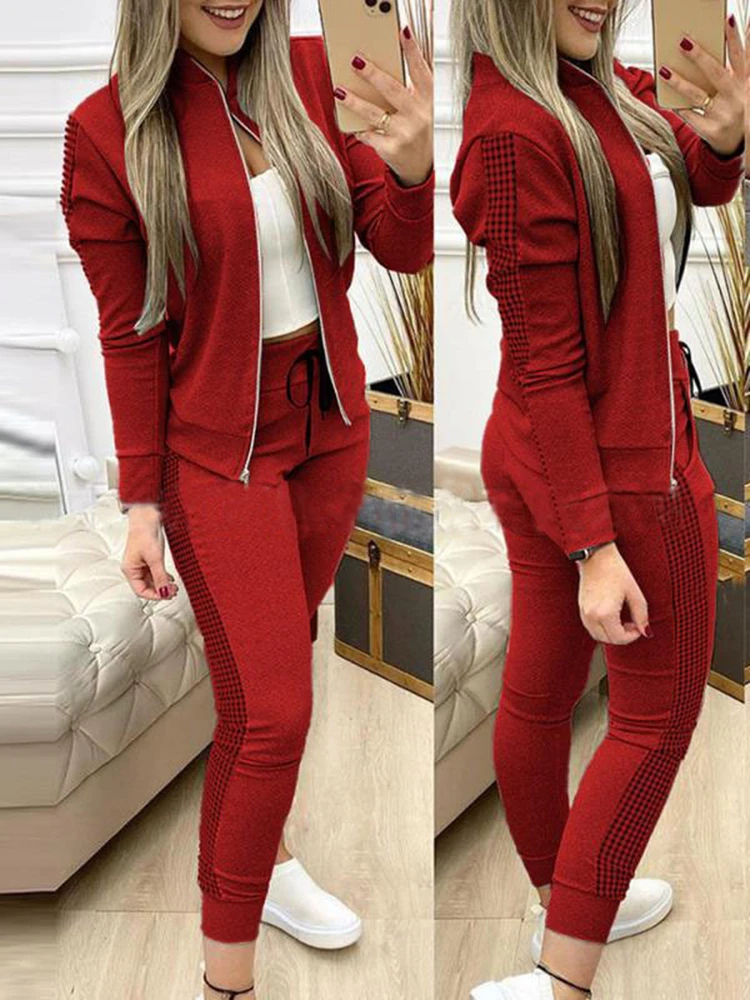  Conjunto de sudadera atlética de dos piezas para mujer,  conjunto de sudadera deportiva básica de otoño e invierno para mujer, moda  F4 2022, Rojo - : Ropa, Zapatos y Joyería