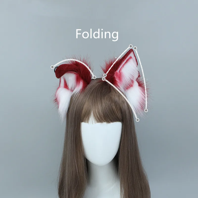 White/Red Wolf Fox Headwear Furry Jackal Ear Jackal Tail Props Cat Ear Headband Handmade Anime COSPLAY Lolita KC LOL Fox Costume anime cosplay props animal cosplay costume