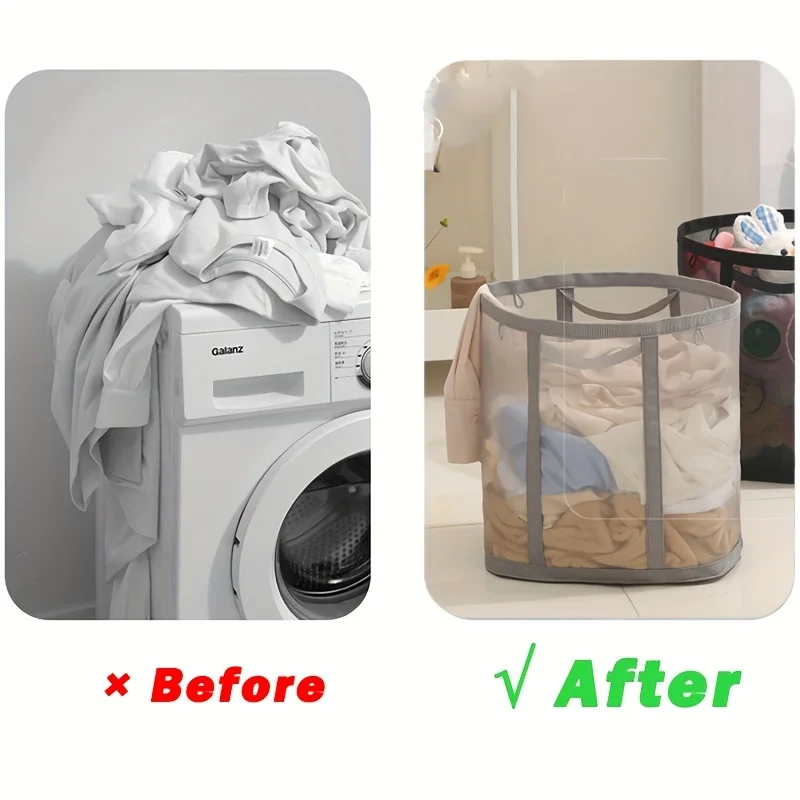 2pcs Nylon Mesh Laundry Basket with Handle Breathable Folding Portable Dirty Clothes Organizer Large Capacity Laundry Basket 5