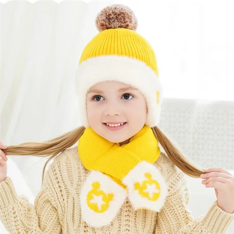 Kids Winter Hat And Scarf Baby Warm Ribbed Kint Hat Set Child Girls Boys Cotton Lnner Layer Ear Protection Cap Scarves 1-6T