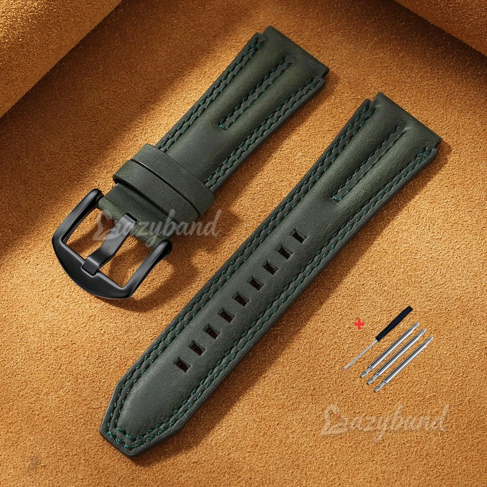 Vintage Leather Watch Band - 22mm Retro Cowhide Strap, Soft Business Style
