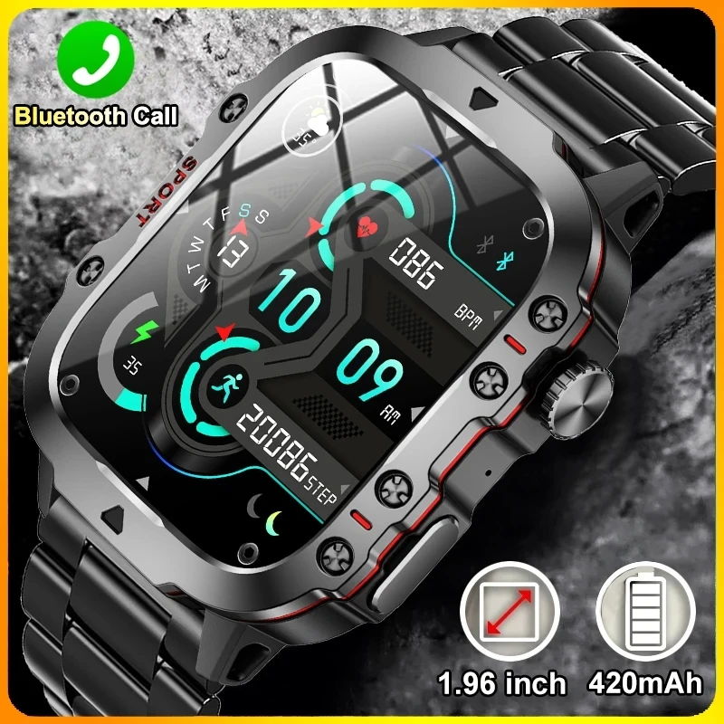 

2024 New Android military smartwatch Men IP68 5ATM Outdoor Exercise Fitness Tracker 24-hour Health Monitor 1.96-inch smartwatch