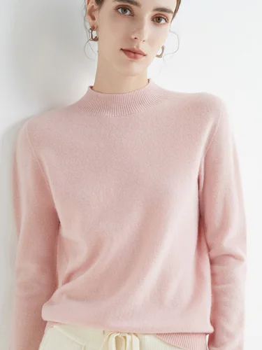 여성용 단색 모크넥 풀오버 스웨터, 100% 메리노 울, 캐주얼 캐시미어 니트웨어, 여성 의류, 기본 상의, 가을 겨울 3