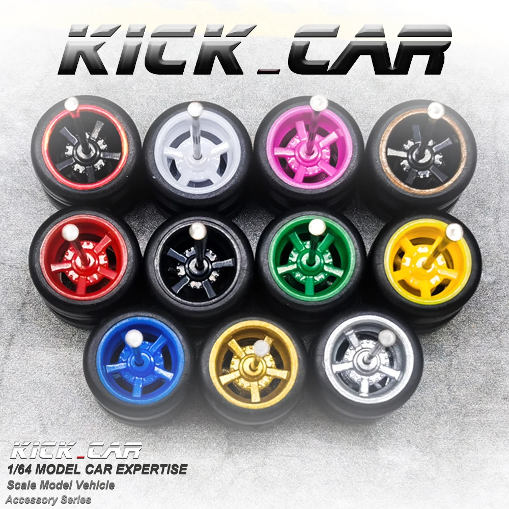 

Kickcar 1/64 Wheels Rubber Tires Spoke 5 Axes Detail-up Modified Kit for 1:64 Hotwheels Model Car Toy Wheel Kit 4pc/bag