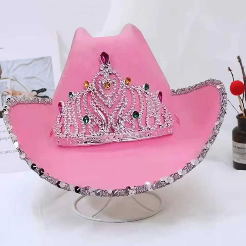 Cowgirl Hat Popular Feathered Edge Cowboy Hat Felt Cowboy Western Style Pink Cap for Holiday