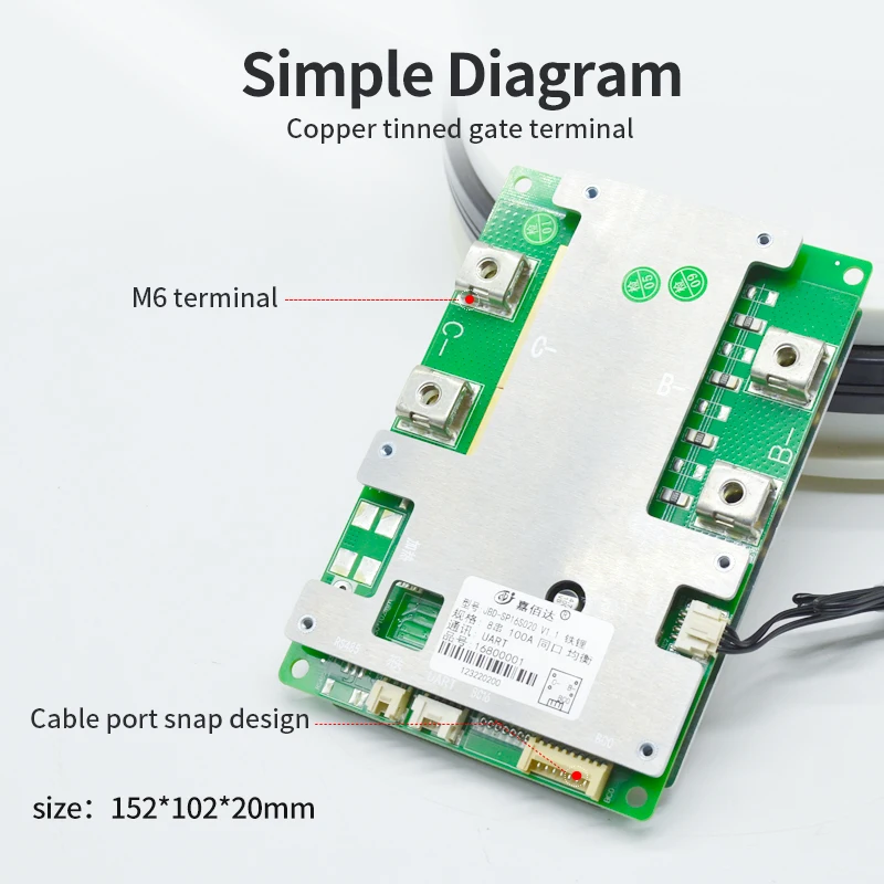 JBD 스마트 BMS 밸런스 PCB 회로 기판, LFP NMC 리튬 배터리, BtT UART RS485, 8S, 24V, Lifepo4 BMS, 100A