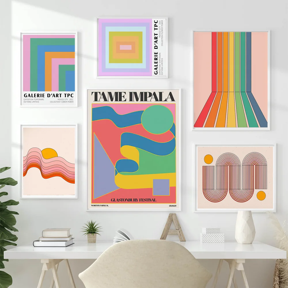 Modern Tame Impala Wave Rainbow Poster Wall Art Print Abstract Color Line Graphic Head Canvas Painting Picture Living Room Decor