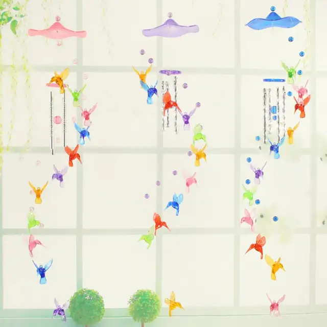 Szerencsés Zümmögő Madárszél Csengő Színes Mobil Műanyag Szélnövények Kolibri Kerti Dísz Otthoni Dekoráció - Image 2