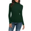 Womens Long Sleeve Turtleneck T Shirts Sexy Slim Fitted Casual Basic Tee Tops Solid Color Stretch T-Shirt Ladies Clothes 5