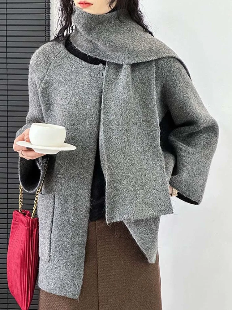

NICEWOMEN Scarf Sweater Women's Single Button Knitted Long Sleeves Coat Female Korean Style Warm Clothes 2023 Winter Tide AH113