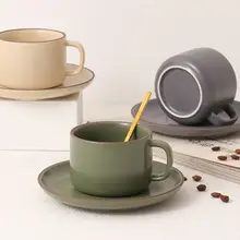 

Ceramic Coffee Cup with Spoon European Luxury Breakfast Cup Retro Small Cup and Saucer Set