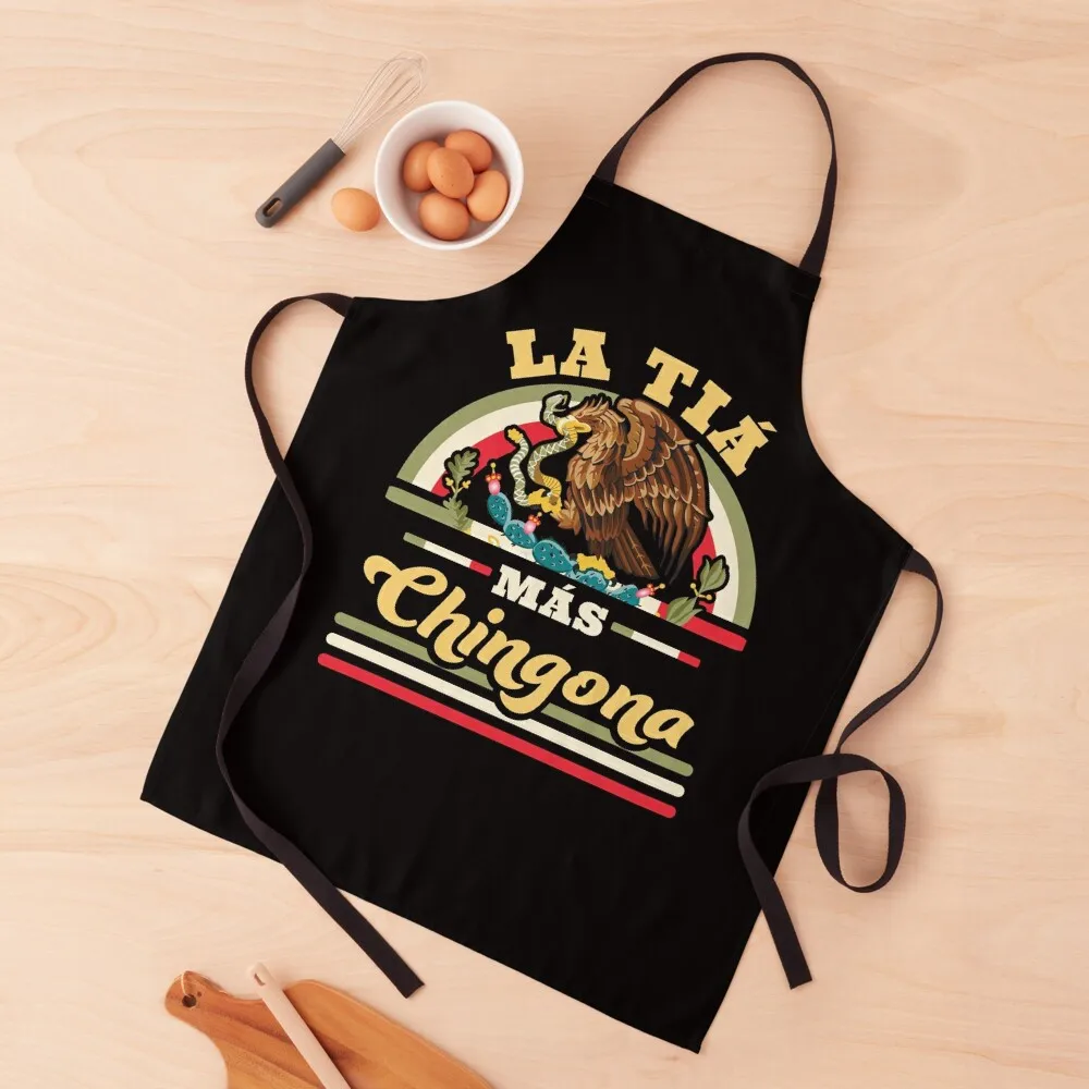 

La Tia Mas Chingona Funny Mexican Flag Cool Aunt Apron Chef Uniform Women Household Items Kitchen Kitchen Supplies Idea Goods