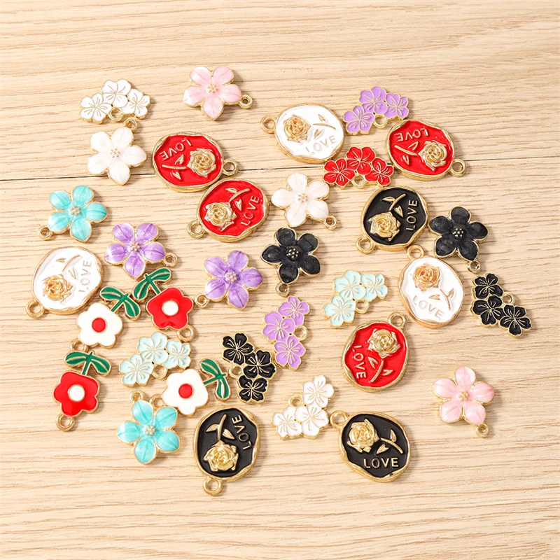 10 Stück niedliche, bunte Emaille-Blumen-Anhänger für die Schmuckherstellung, Halsketten, Ohrringe, Armbänder, DIY-Bastelzubehör