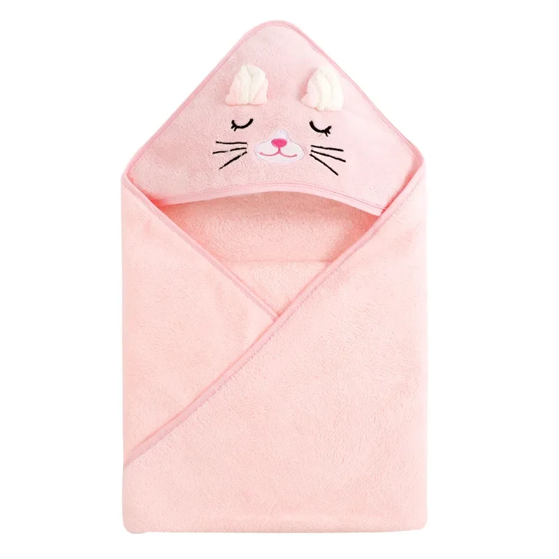 Cute Cartoon Hugging Blanket Coral Velvet Hooded Bath Towel New Breathable Spring and Autumn Baby's Newborn Swaddling Baby Scarf