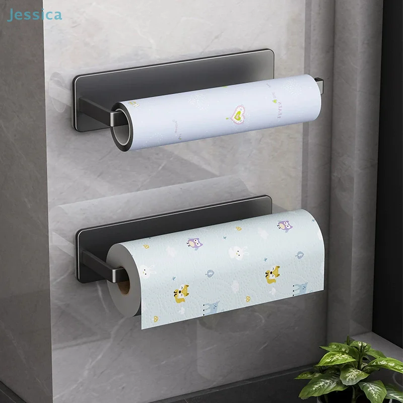 ♥ Porta asciugamani di carta magnetico da cucina, portarotolo di carta senza trapano e ripiano portaoggetti - immagine 2