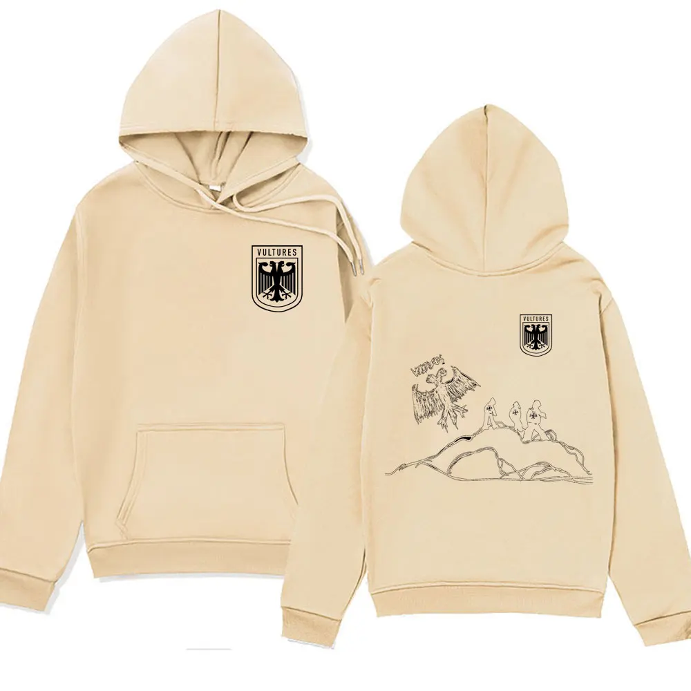 Rapper Kanye West Music Album Vultures Logo Hoodie Men Women's Hip Hop Vintage Hooded Sweatshirts Oversized Fleece Pullover Male