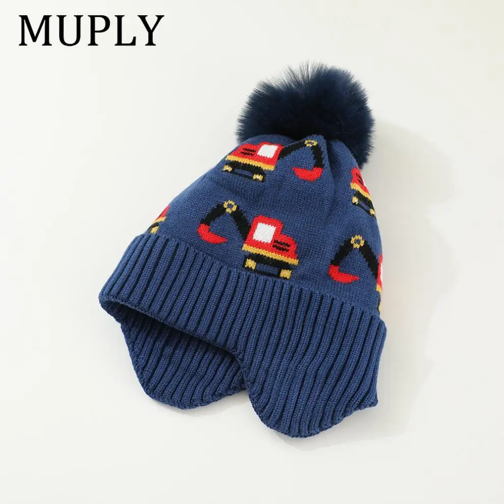 New Baby Knitted Hats Boys Girls Warm Caps Autumn and Winter Cartoon Kids Beanie Children's Earmuffs Caps 2-7T
