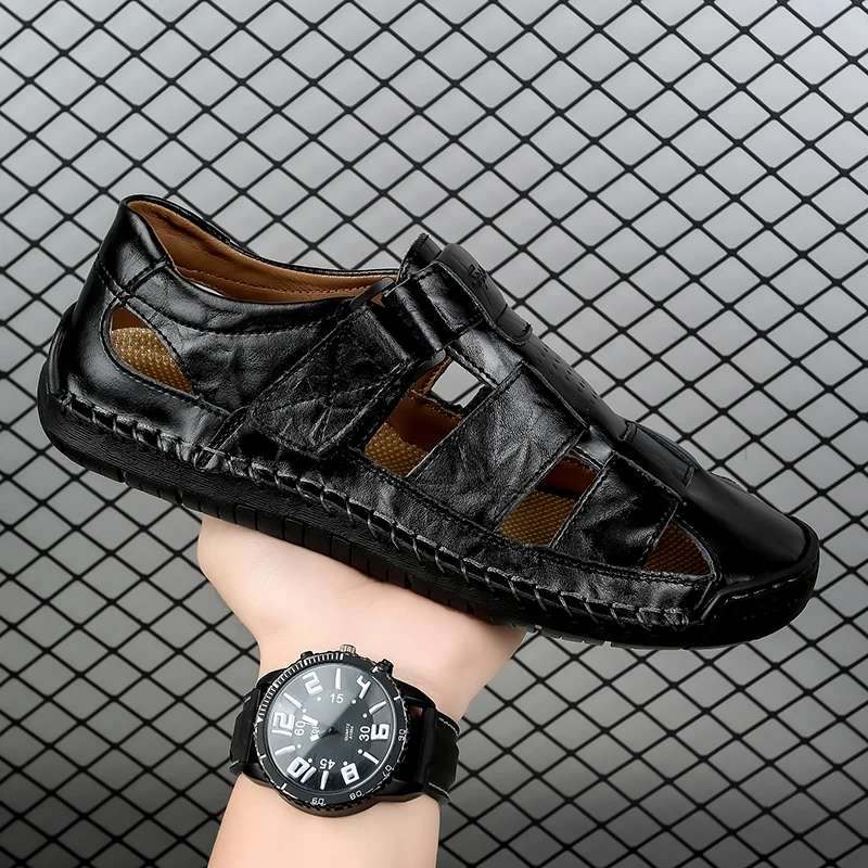 Large Size Men's Beach Sandals Outdoor Genuine Leather Summer Men Shoes Breathable Flat Casual Sneakers Footwear Wading Sandals