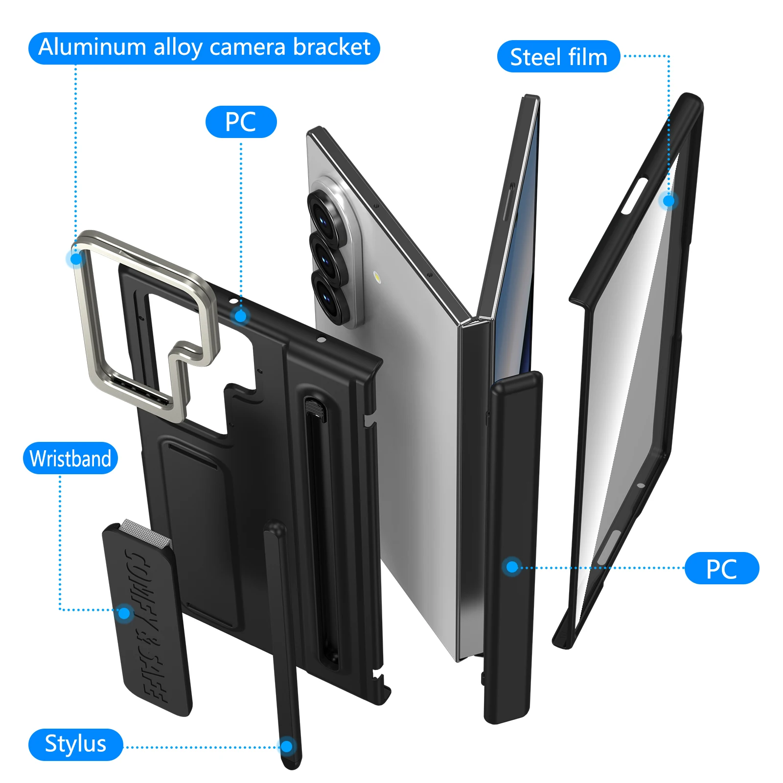 Premium Full Body Protection Folding Case with Stylus Pen and Tempered Glass