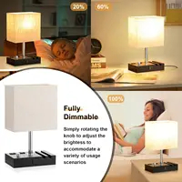 Bedside Lamps for Bedroom Set of 2 USB C Ports and 2 Charging Outlets Wooden Table Lamp with Phone Stands for Living Room 2