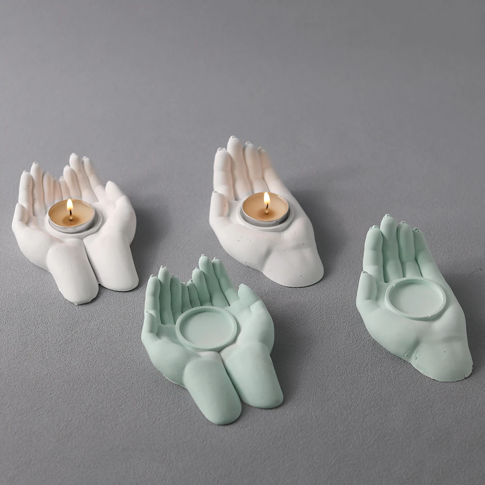 Diy Hands Shaped Candle Cement Tray Buddha Palm Candlestick Silicone