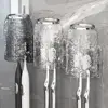 Transparent Toothbrush Rack Water Ripples Drain Upside Down Toothbrush Holder Strong Adhesive Installation PET+ABS Wash Cup Set 2