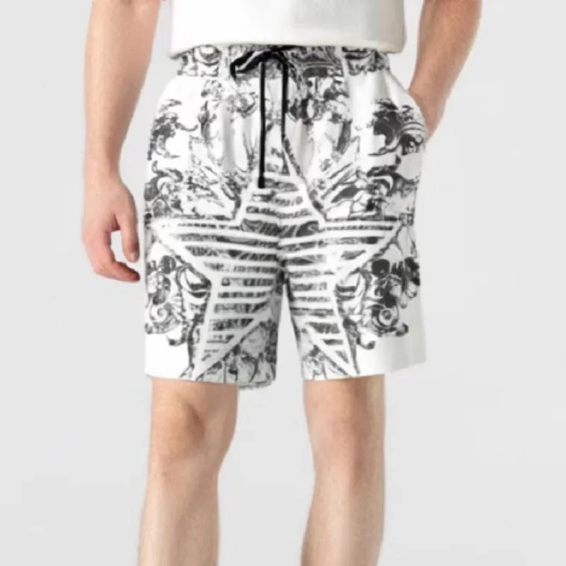 

Casual New Breathable Men GYM Running Quick-Drying Pentagram Print Beach Loose Shorts Vacation Summer American Style Drawstring