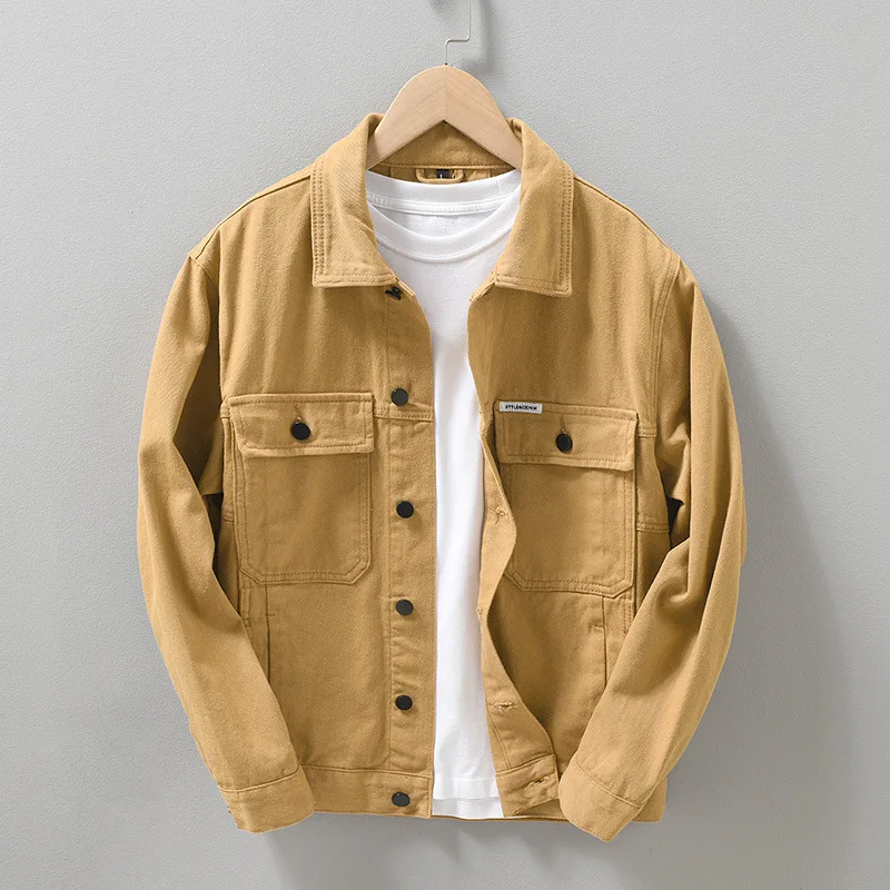 

2023 Spring and Autumn New Denim Jacket for Men Comfortable Cotton Casual Korean Fashion Cargo Men Clothing Black Khaki H9001